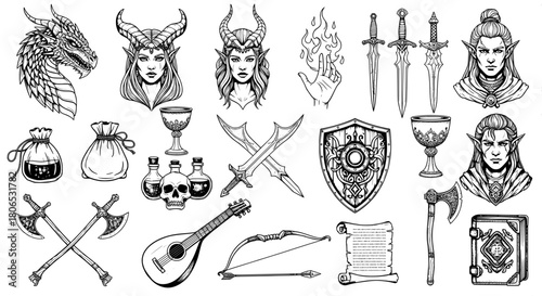 Fantasy rpg game elements collection