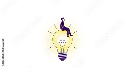 Illumination of Thought: A Contemplative Figure Atop a Radiant Bulb Exploring Idea