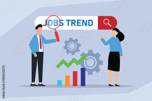 Searching Job Market Trends, Career Analysis, and Employment Growth Forecast 2d flat vector illustration