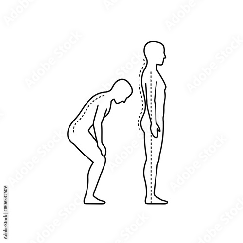 Illustration of a person with incorrect posture and a person with correct posture isolated on