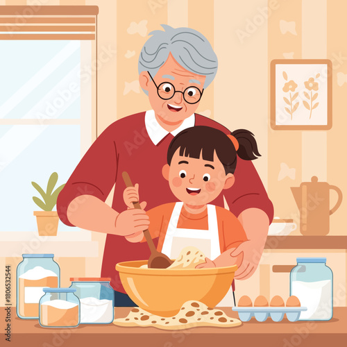 Grandmother and granddaughter baking together create sweet family memories
