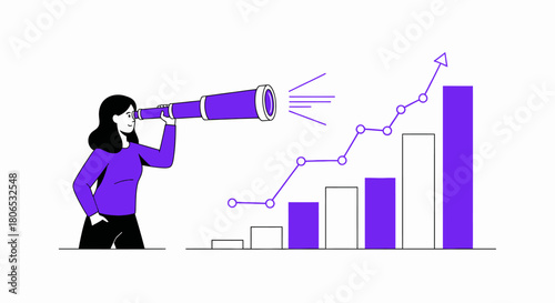 Visionary businesswoman anticipates growth with strategic foresight and market analysis using a