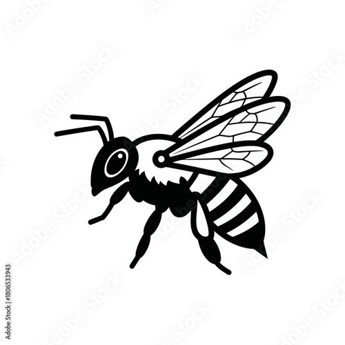 Illustration of a bee isolated on, a flying insect with a stinger and wings, vector graphic