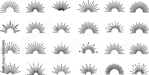 Sunburst rays set vector illustration sunshine design elements collection