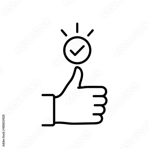 Hand showing a thumb up with a check mark inside a circle isolated on symbol of approval and success