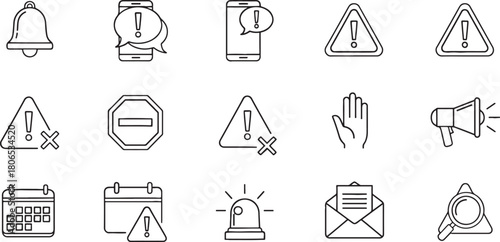 Set of Warning Alert and Notification Vector Line Icons Designs