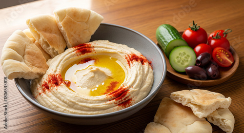 Middle Eastern hummus with pita bread