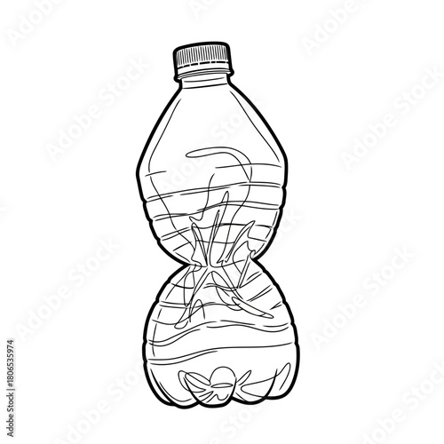 Illustration of a crushed plastic bottle isolated on, a symbol of environmental pollution and waste management
