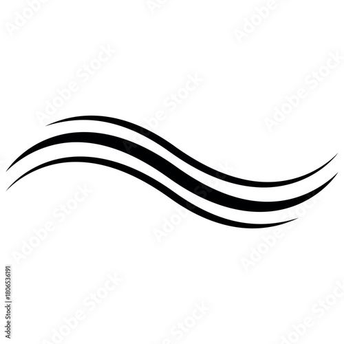 Black Curved Wave Lines Vector, three black curvy wavy lines