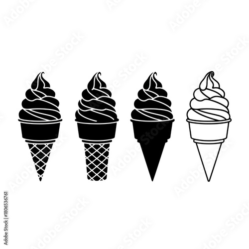 Variety of ice cream cones, showcasing different flavors and designs, perfect for summer treats isolated on