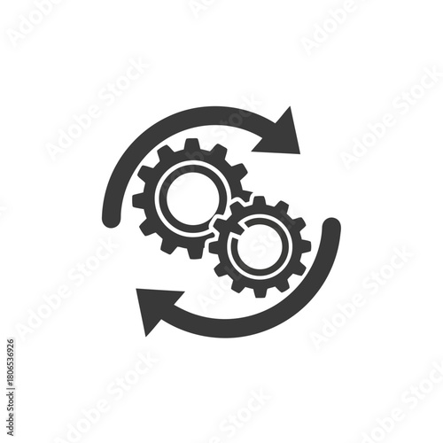 Gears rotating with arrows isolated on two gears rotating in opposite directions gear rotation with arrow