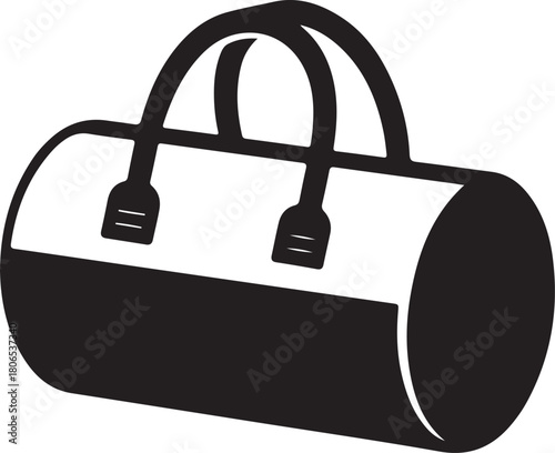 Black cylindrical duffel bag with two handles and a solid base on a white background gym bag