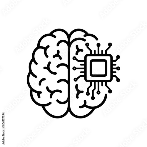 Brain with microchip isolated on, representing artificial intelligence and technological advancement