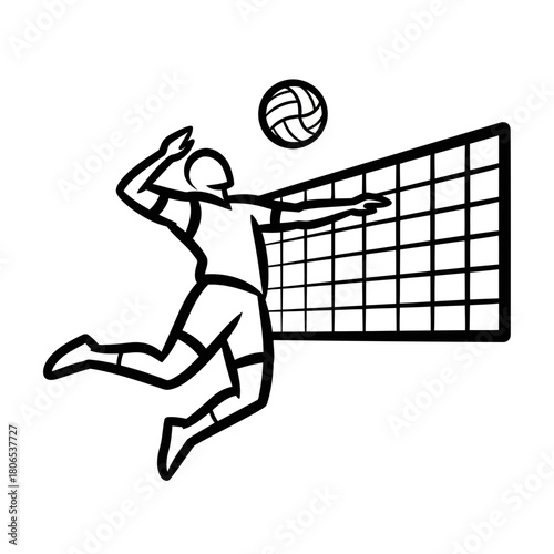 Volleyball player spiking ball over net isolated on, a dynamic action shot perfect for sportsthemed designs and illustrations
