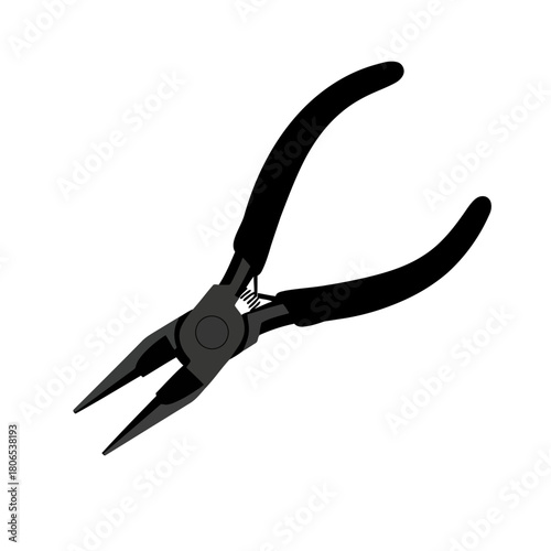 Needle nose pliers with black handle isolated on hand tool for gripping, cutting, and bending wire