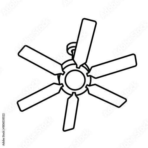 Ceiling fan with six blades isolated on is a common household appliance for cooling and air circulation in rooms
