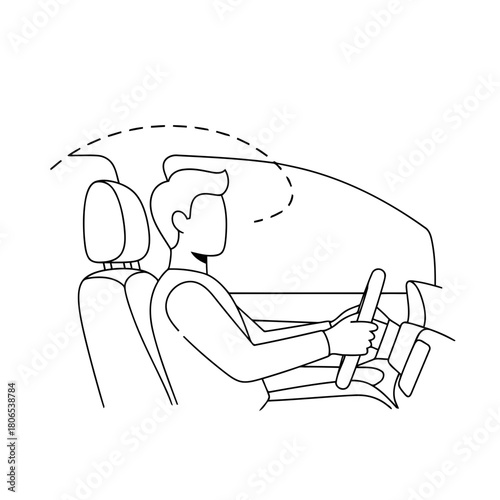 Man driving car with airbag deployment path illustration isolated on