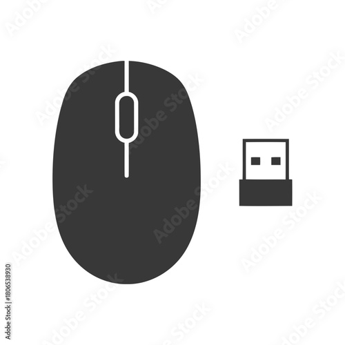 Wireless computer mouse and usb receiver isolated on for desktop or laptop, vector illustration