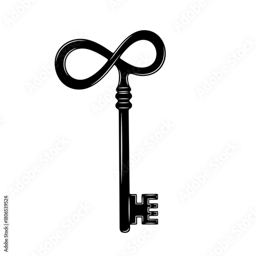 Elegant infinity key illustration isolated on symbol of eternal love, connection, and limitless possibilities in a classic design