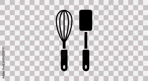 Black silhouette of a whisk and spatula on a transparent background