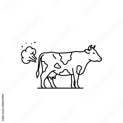 A cow with spots is farting a cloud of gas, isolated on, perfect for humorous or agricultural themes