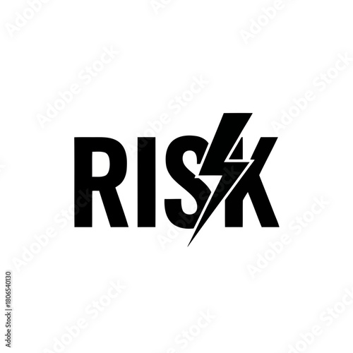 Risk word with lightning bolt isolated on concept of danger, hazard, and uncertainty in business and finance