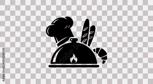 Silhouette of chef hat cloche and baked goods on transparent background
