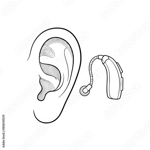 Human ear with hearing aid device isolated on