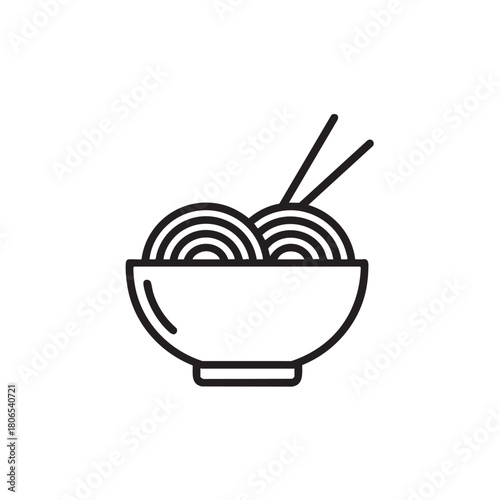 vector illustration of a bowl of food. Noodle Bowl Icon, Simple Black and White Line Art of Asian Ramen or Pasta with Chopsticks, Vector Illustration for Restaurant Menu or Food Logo.