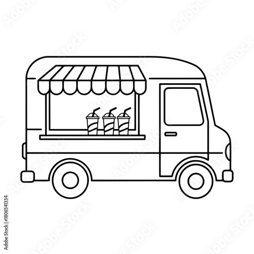 Food truck illustration isolated on, a mobile vendor selling drinks, vector line art for street food