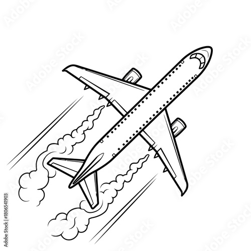 Airplane taking off with smoke trails isolated on, a symbol of travel, adventure, and the thrill of flight