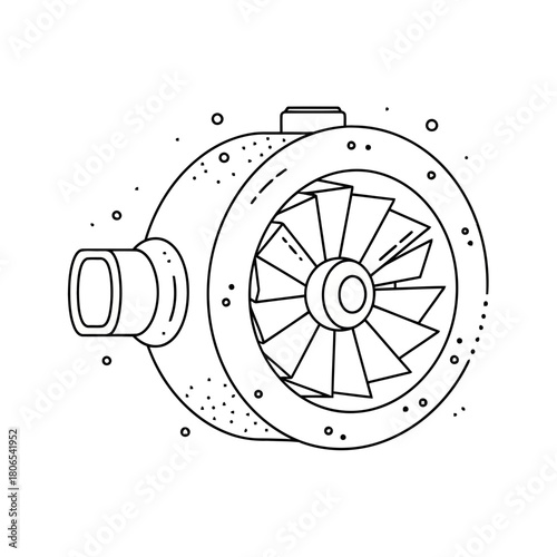 Illustration of a turbocharger, a device that increases engine power isolated on