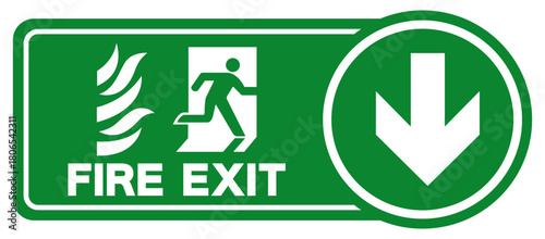 Fire Exit Arrow Right Down Symbol Sign, Vector Illustration, Isolate On White Background Label. EPS10