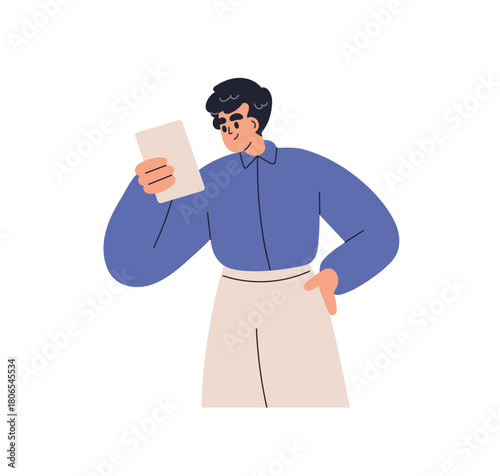 Office worker reading document. Happy young male employee holding paper, stud...