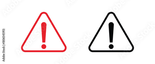 Caution Icon Set. Danger or Risk Warning Vector Symbols in outline style and black fill. Safety Notice Signs.