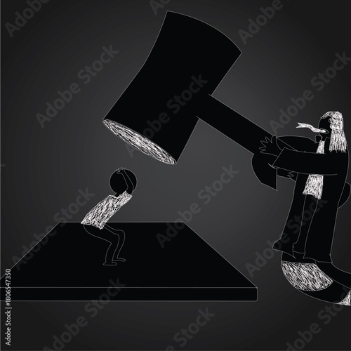 illustration black and white an unjust judge, only punishing the powerless