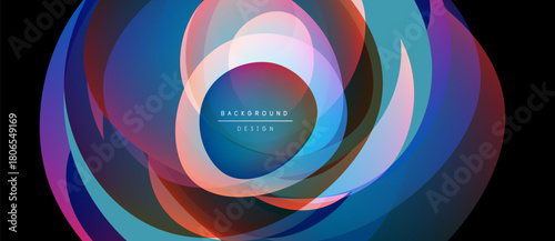 Abstract colorful layers create dynamic swirling pattern. Center text reads background design. Vivid hues blend, forming elegant visual effect.