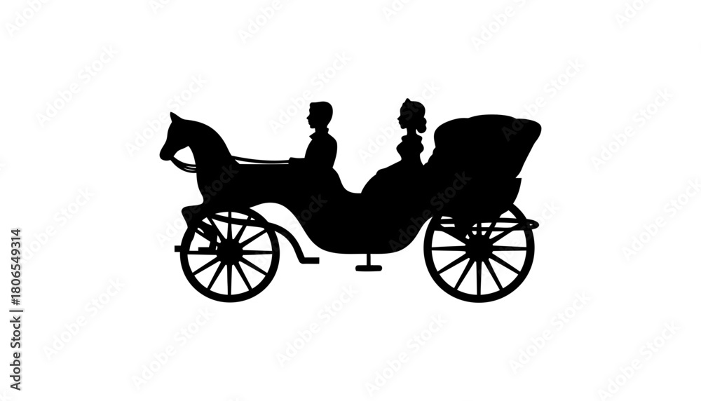 Fototapeta premium Horse carriage silhouette vector art black and white design