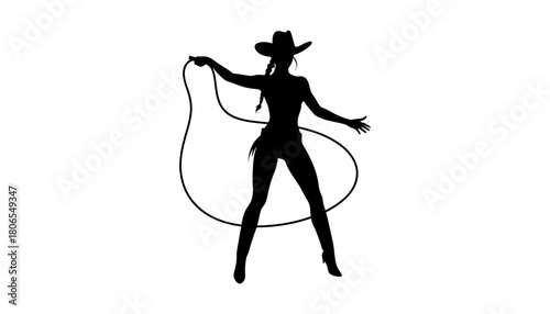 Cowgirl silhouette with whip vector illustration isolated