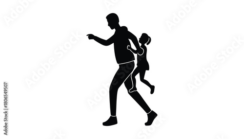 Father and daughter running silhouette vector illustration