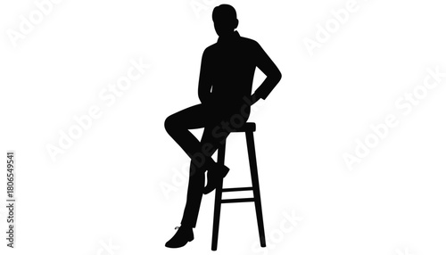 Silhouette of man sitting on stool vector stock illustration