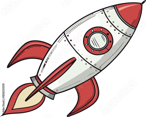 Classic Retro Space Rocket Illustration: Vintage Science Fiction, Fast Growth Symbol, and Technological Progress