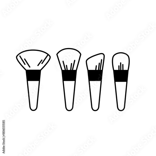 Makeup Brushes Icon – Cosmetic Tools Outline Illustration