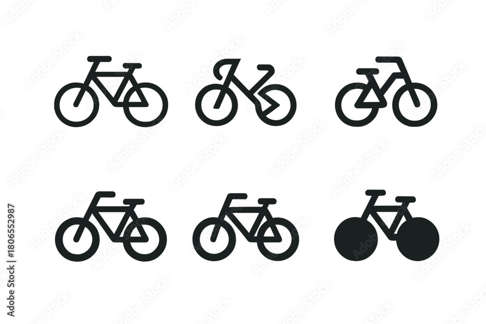 Fototapeta premium Geometric Bicycle Icons. Traffic Rule Infographic. Set Logo of Bicycle Icon: Minimal outline, Abstract geometric, Negative space, Flat solid, Symmetrical form,