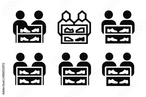 Shared Closet Logos. Designing a closet for multiple users with shared storage areas. Icon set. Set Logo of Designing a closet for multiple users with shared