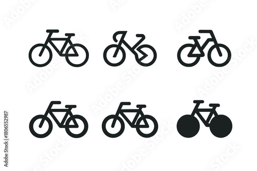 Geometric Bicycle Icons. Traffic Rule Infographic. Set Logo of Bicycle Icon: Minimal outline, Abstract geometric, Negative space, Flat solid, Symmetrical form,