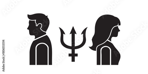 Cheerful couple thin line icon, relationship problems concept. Vector graphics. Guy and girl, man and woman, psychology sign on white background, style icon mobile or web design