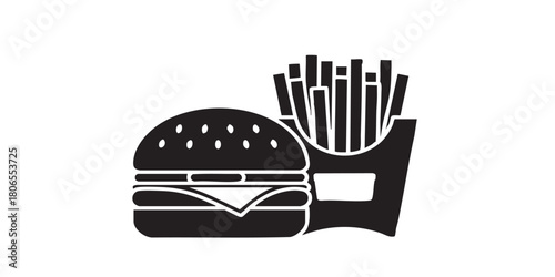 Cheeseburger and fried potatoes package thin line icon, fast food concept. Vector graphics. Bun with cheese and potato pack sign on white background, style icon mobile or web design