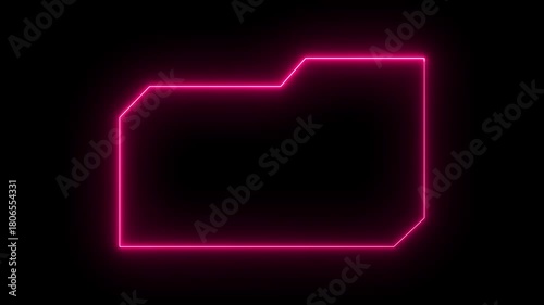 Pink neon folder icon outline on black background with copy space image photo