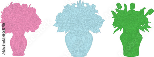 The image features three vases, each presented in a wireframe style, which gives them a modern and abstract appearance. This artistic approach emphasizes the outlines and structures 
